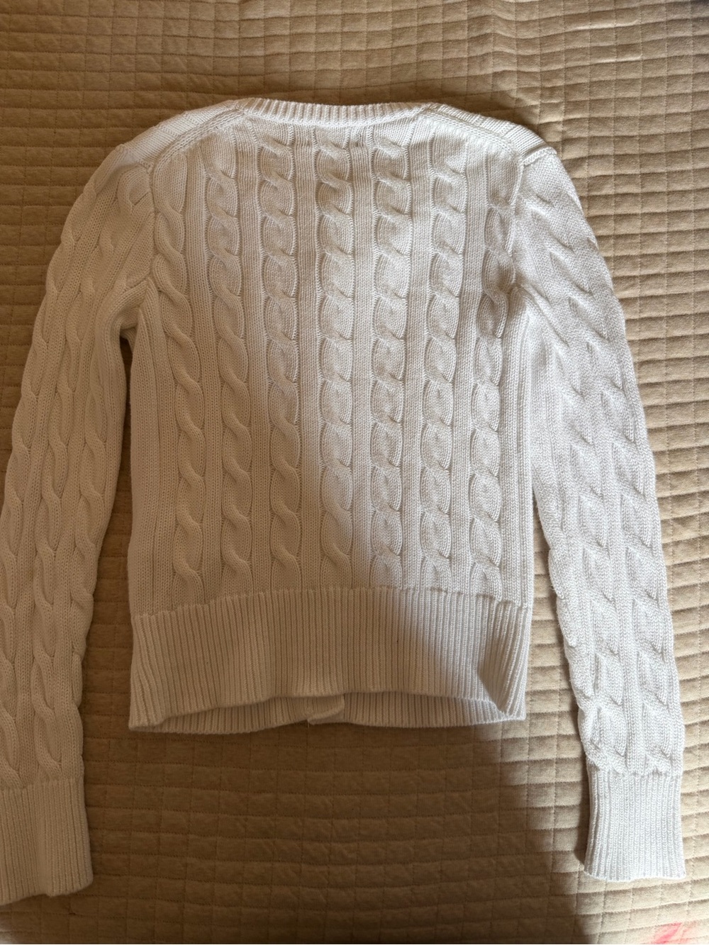 Ralph Lauren Cream Cable-Knit Button Cardigan with Navy Pony - Picture 7 of 8